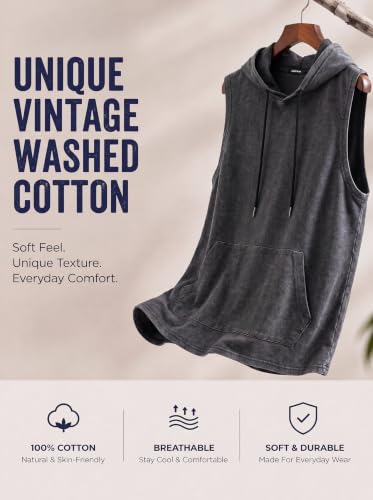 Men's Cotton Sleeveless Hooded Tank Top with Pocket - Casual Fitness Wear