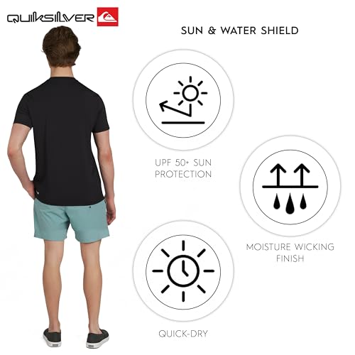 Men's UPF 50 Sun Short Sleeve Rash Guard Swimwear Large Black