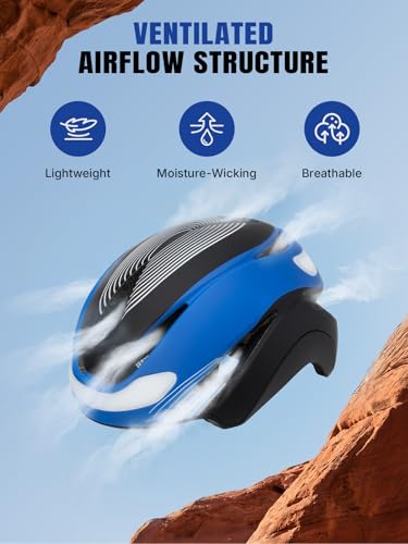Adult Bike Helmet with LED Turn Signals & Magnetic Goggles - Blue & Black - Removable Visor