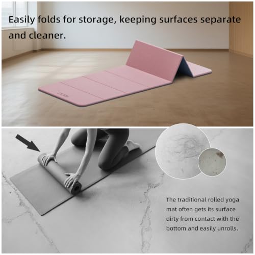 LVME Foldable Yoga Mat 71 x 24 Inches with Non-Slip Surface - Dusty Pink + Silver Blue