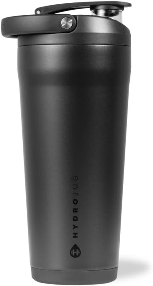 HydroJug 24 oz Stainless Steel Shaker - Insulated, Leakproof & BPA-Free - Silent Mixing Grate, Black