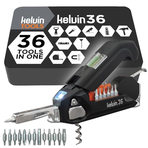 Multi Tool Screwdriver Set with Tape Measure & Hammer - Black - Kelvin 36 Urban