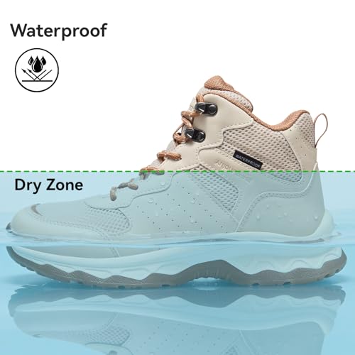 Women's Waterproof Hiking Boots - Lightweight Non-Slip Outdoor Footwear Beige 9