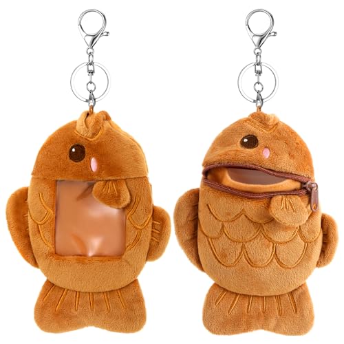 2 Pcs Plush Photocard Holder Keychain with Double Pockets - Cute Collectible Accessory