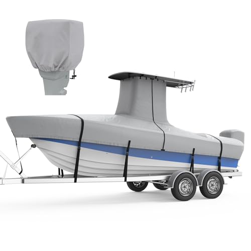 RVMasking Gray T-Top Boat Cover 20-22 ft, 1200D Reinforced Waterproof Marine
