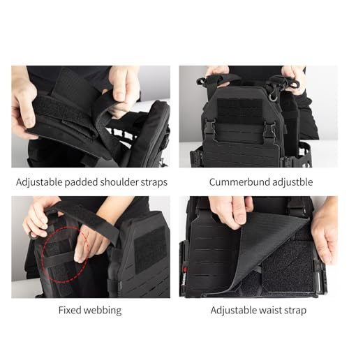 One Size Tactical Training Vest with PALS System - Black, Adjustable Straps