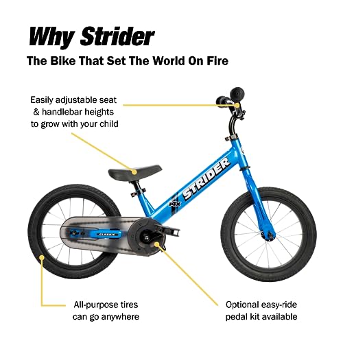 Strider 14x Classic Balance & Pedal Bike for Kids Ages 3-6 - Awesome Blue