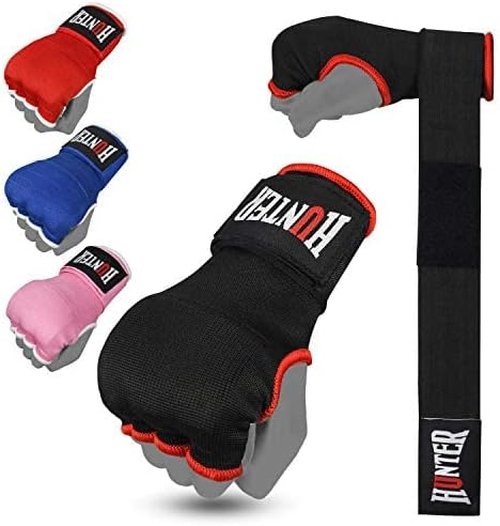 HUNTER Gel Padded Inner Gloves - Quick Elastic Hand Wraps for Boxing & MMA | Unisex Knuckle Wrist Protector (Pair)
