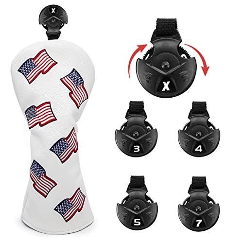 US Flag Patriotism Golf Club Head Covers Set for Driver, Fairway, Hybrids – 1pc Fairway Cover Included