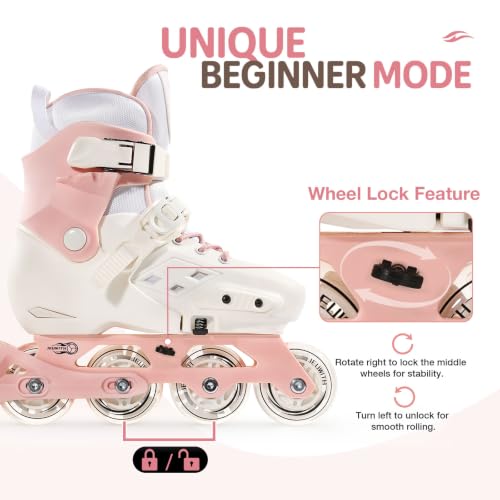 Pink Adjustable Inline Skates for Kids & Adults with Light-Up Wheels & Brake - XLarge Youth & Adult