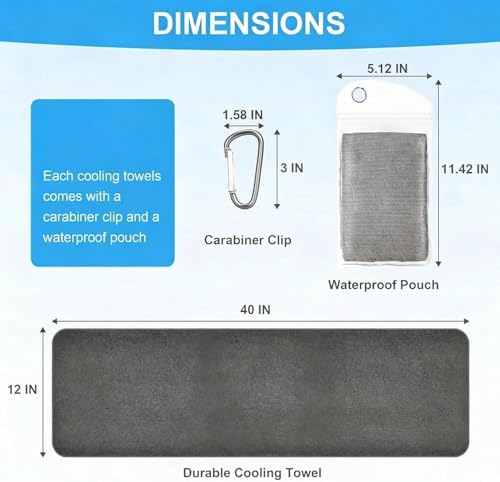 6 Pack Cooling Towels for Neck and Face - Blue, Orange, Green, Purple, Blue, Gray