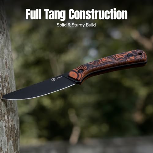 CIVIVI Carveth Fixed Blade Knife Orange Handle 3.59" AEB-L Steel Sheath
