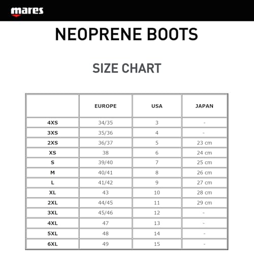 Mares 5mm Neoprene Dive Boots for Men & Women - Wide Toecap, Side Zip, Levelled Sole, Size 10/11