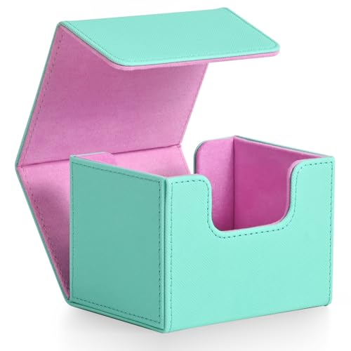 Magnetic MTG Deck Box Holds 120+ Single Sleeved Cards - Turquoise & Pink