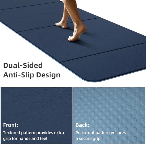 Extra Wide Fitness Exercise Mat 75x40 Inch, Foldable Non-Slip TPE Workout Mat - Navy Blue & Mist Blue