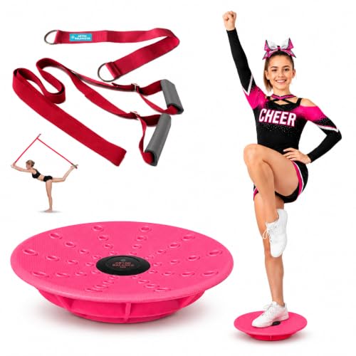 Pink Cheer Flyer Balance Board & Leg Stretching Strap Set for Flexibility & Stability
