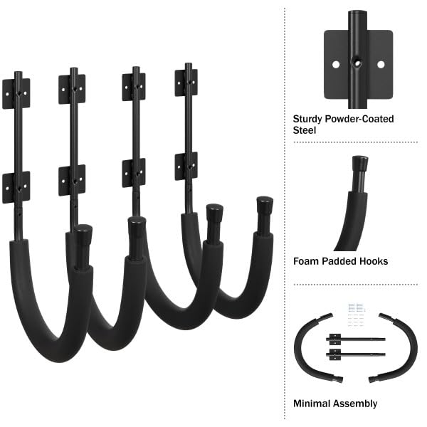 2-Pack Kayak Wall Mount Hangers with 100lb Capacity - Garage Storage Hooks - Black
