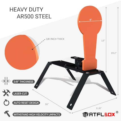 ATFLBOX 3/8" AR500 Steel Shooting Target with Auto Reset & Stand, 12.8"