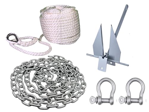 MarineNow 8.5 lb Galvanized Fluke Anchor Kit with 98 ft Marine Rope & Chain