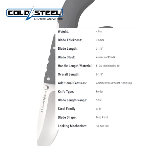Cold Steel Ultimate Hunter Folding Knife Black G-10 Handle 3.5" S35VN Blade