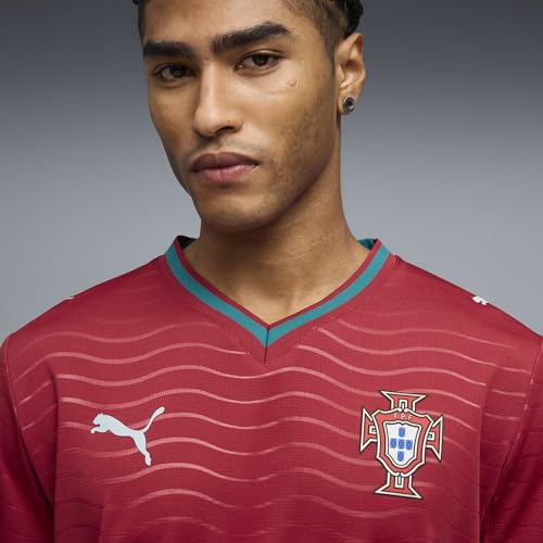 PUMA Men's 2026 Portugal Home Long Sleeve Replica Soccer Jersey - Club Red-Green Lagoon, XL