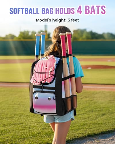 Pink Softball Bag with Shoe Compartment - Lightweight Baseball Backpack for Girls