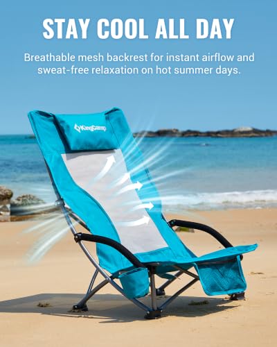 Ergobreeze H Cyan 2pcs - Oversized Portable Beach Folding Chairs with Neck Support