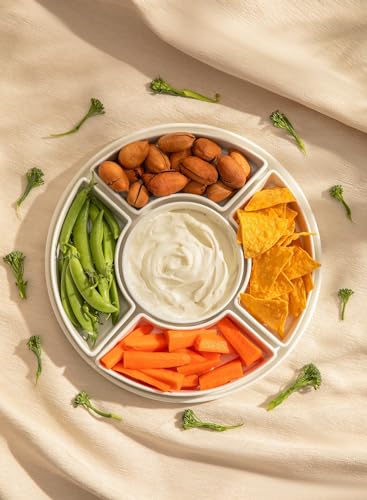 Sweese Porcelain Divided Serving Dishes Set - White, 5 Compartments for Party Snacks