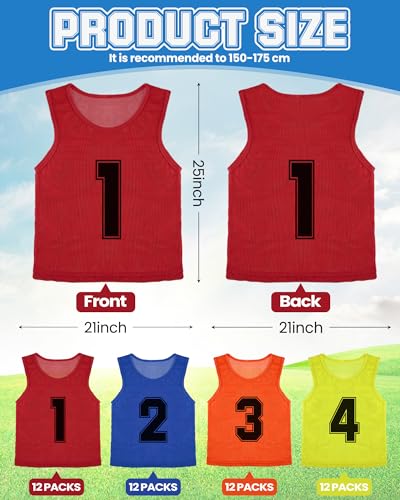 Suhine 48 Adult Sports Pinnies - Colorful Team Training Vests for Soccer