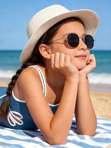 Kids Girls Swimsuit 2PCS Adjustable Straps One Piece Bathing Suit with Cover Up Skirt