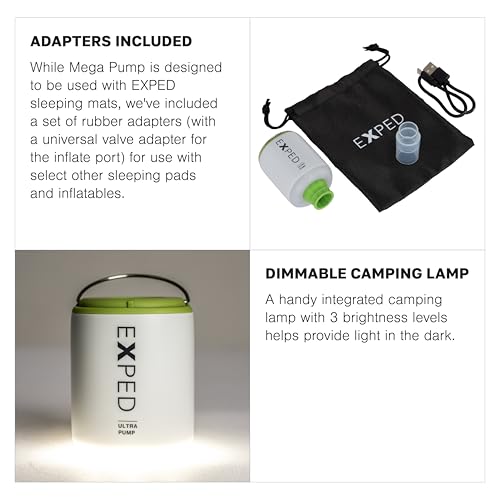 Exped Ultra Sleeping Pad Pump with Lamp — Mini USB-C Air Pump for Inflating Mats