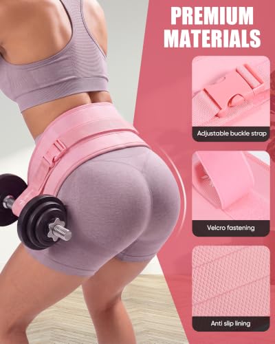 Pink Hip Thrust Belt for Glute Workout Leather Support Belt