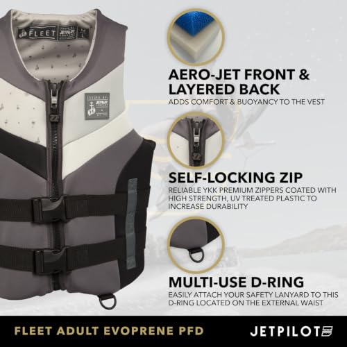 Jetpilot Fleet Evoprene Life Jacket PFD Medium-Large Gray USA CG Approved