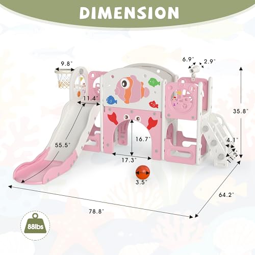 Pink & White 8-in-1 Toddler Indoor & Outdoor Playset with Slide & Climbing