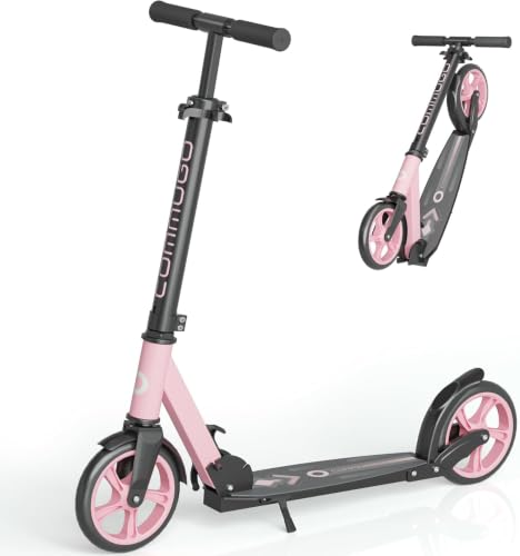 Pink Kids & Teen Foldable Kick Scooter - Lightweight 9.5 lbs, 8-Inch PU Wheels, Adjustable Height, Supports 240 lbs