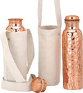 Set of 2 Hammered Copper Water Bottles 34oz with Canvas Carry Bag Leak-Proof