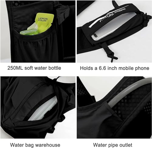 INOXTO Hydration Running Vest with Soft Flask - Black & White, Lightweight