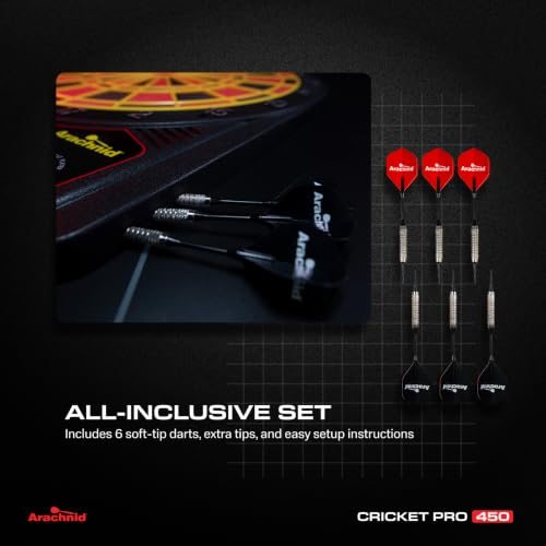 Arachnid Cricket Pro 450 Electronic Dartboard - Black/Red, Regulation Size 15.5"