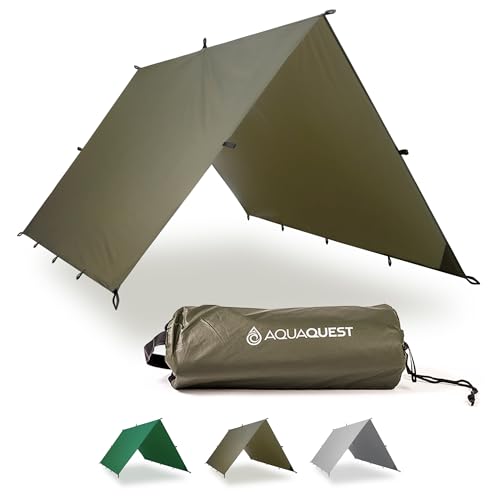Ultralight Waterproof Camping Tarp - 10x10 ft Olive Drab Rain Fly with Seam Tape