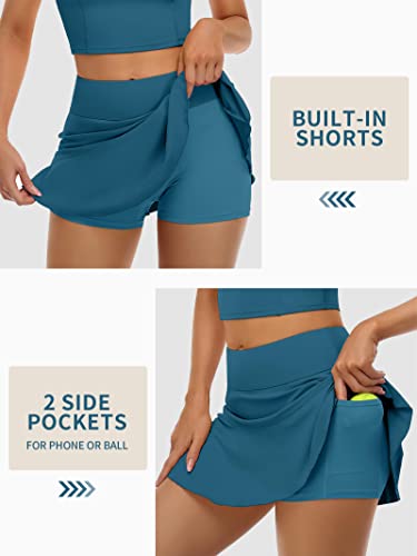 Blue Women's 2-Piece Tennis Dress with Shorts and Pockets - Athletic Golf Skirt Set