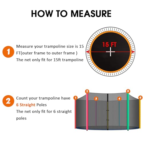 15Ft Trampoline Net Replacement for 6-Poles Round Trampolines - Jump Tastic