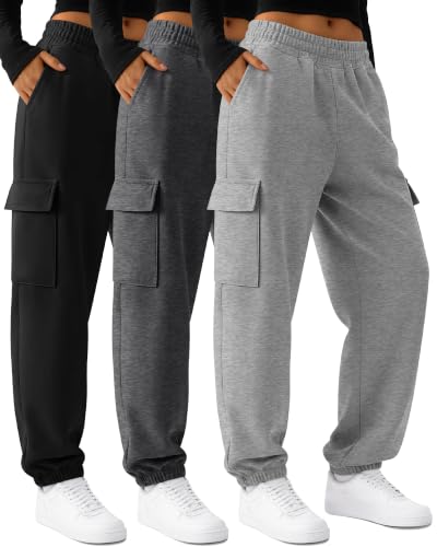 Women's Cargo Joggers Pants - Medium Black & Gray, Baggy Sweatpants Set