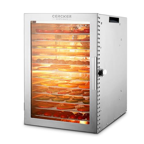 Food Dehydrator Machine 12 Trays Adjustable Temp 800W Food Dryer - Stainless Steel