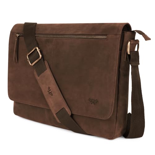 Leather Messenger Bag for Men & Women - Brown Crossbody & Office Bag with Shoulder Strap - Opulent Brown