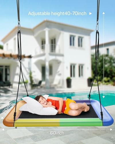 Everyfun Colorful 60" Waterproof Heavy Duty Tree Swing for Kids & Adults with Adjustable Straps