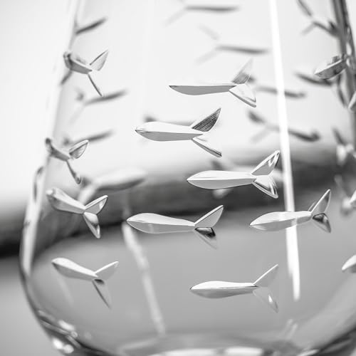 Rolf Glass 18oz School of Fish Stemless Tumbler Set of 4 - Lead-Free, Engraved & Polished in USA