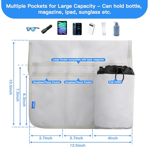 Gray Camping Chair Cup Holder with Hook & Loop Strap - Universal Water Bottle & Phone Organizer