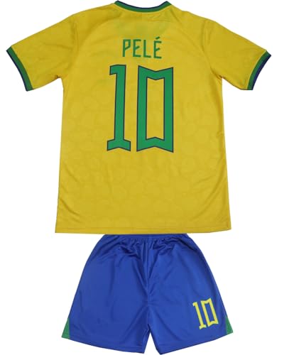 Youth Soccer Jersey Shorts & Socks Set Vintage Brazil #10 Yellow 28