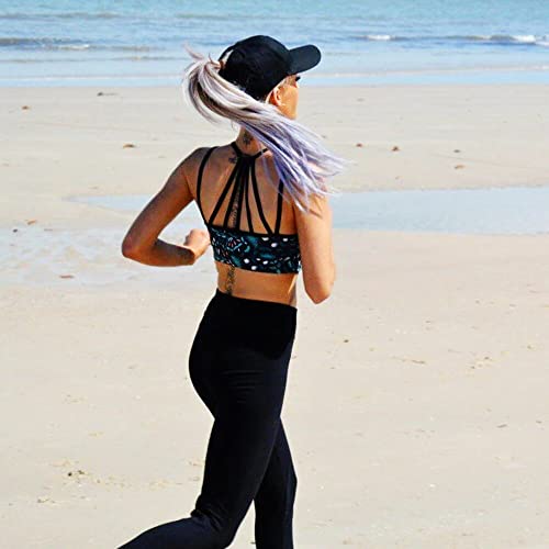 Medium Black Ponytail Baseball Cap Distressed Retro Washed for Women