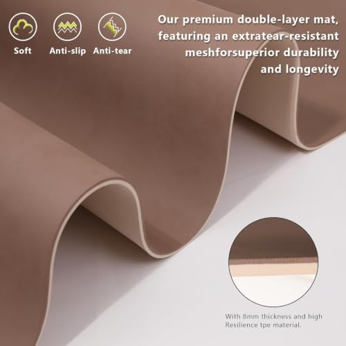 Milky Coffee Yoga Mat 80cm Wide, 8mm Thick Exercise Mat with Carry Strap